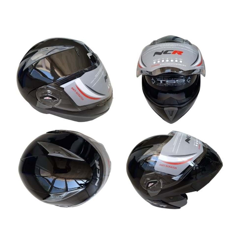 KASK ÇENE AÇILIR GÖZLÜKLÜ NCR 158 (SİYAH) (L)