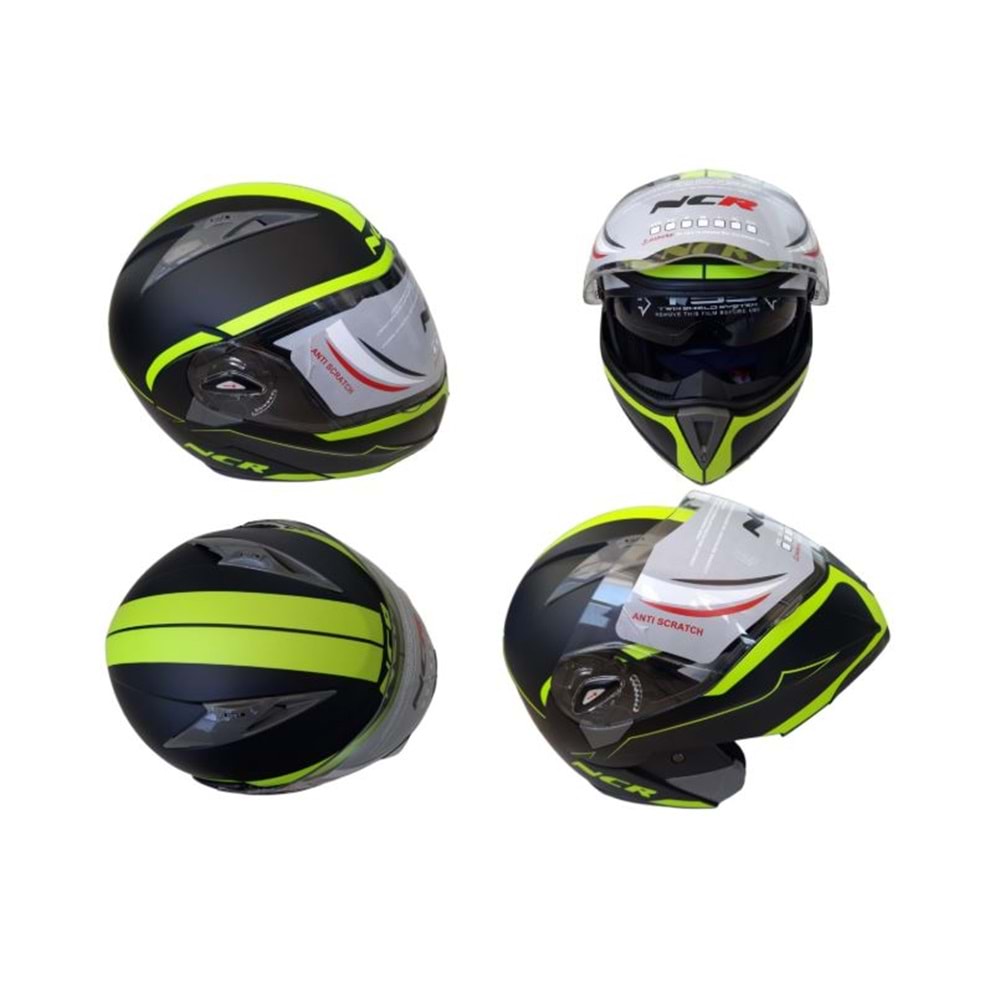 KASK ÇENE AÇILIR GÖZLÜKLÜ NCR (MAT SİYAH - SARI) (L)