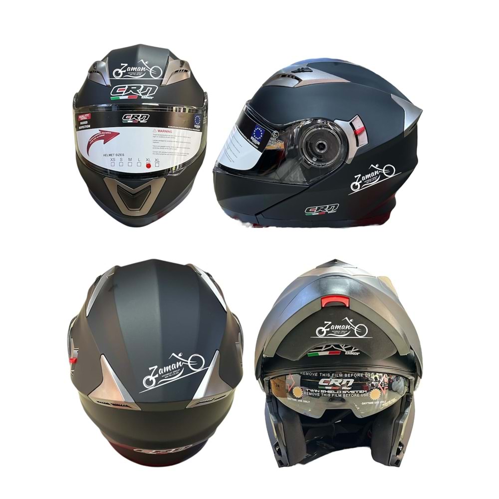 KASK ÇENE AÇILIR GÖZLÜKLÜ CRN (MAT SİYAH) (XL)