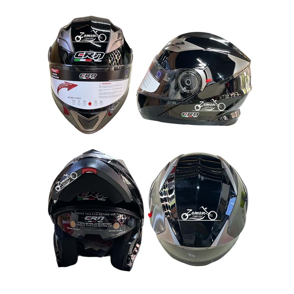 KASK ÇENE AÇILIR GÖZLÜKLÜ CRN (SİYAH) (L)