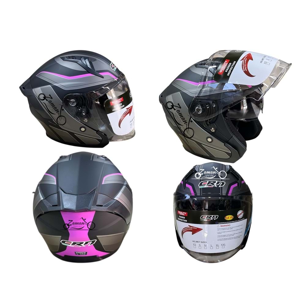 KASK ÇENESİZ GÖZLÜKLÜ CRN (MAT SİYAH - MOR) (M)