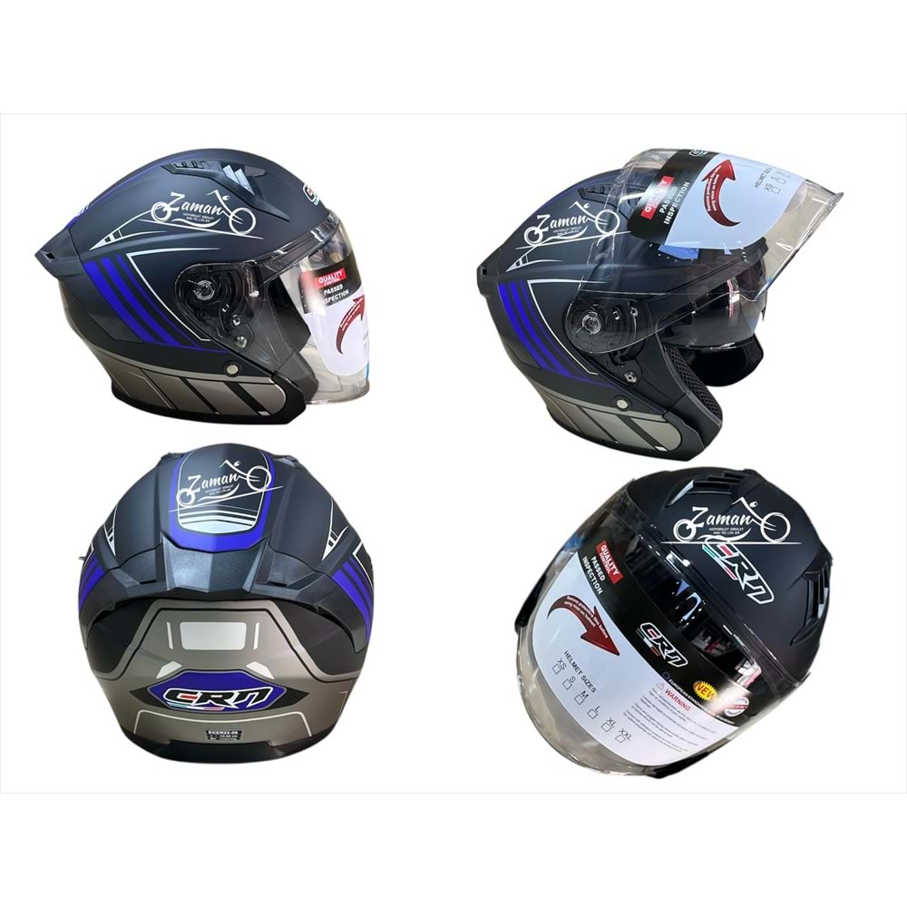 KASK ÇENESİZ GÖZLÜKLÜ CRN (MAT SİYAH - MAVİ) (M)