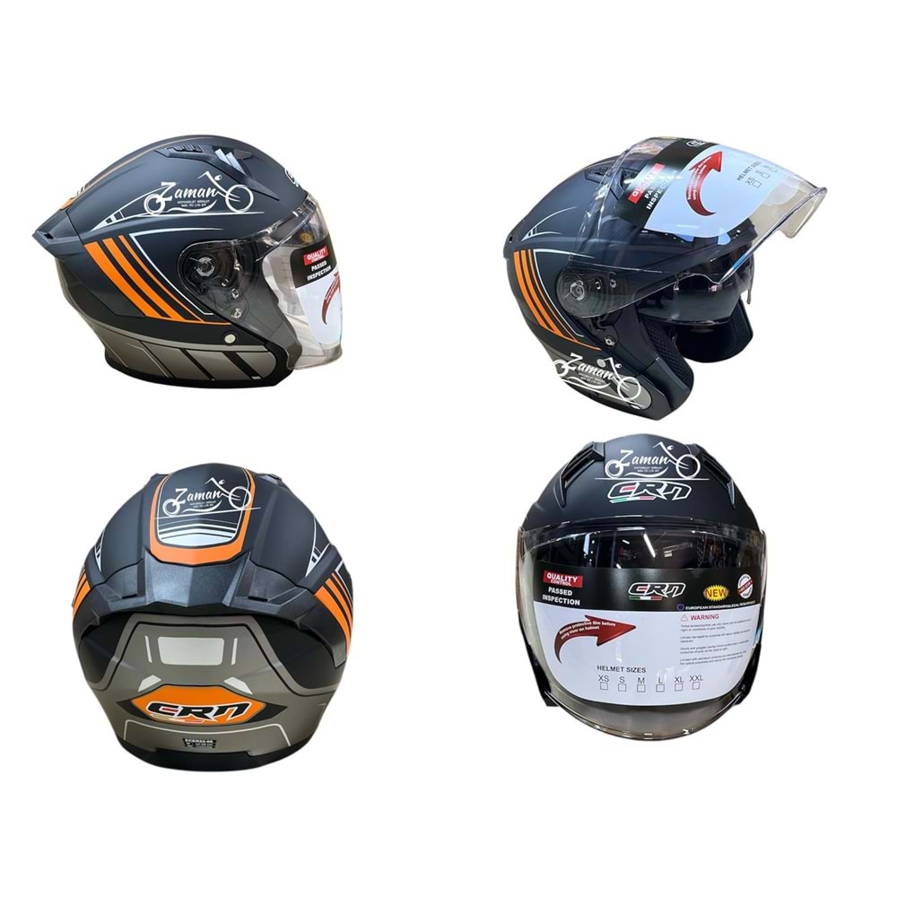 KASK ÇENESİZ GÖZLÜKLÜ CRN (MAT SİYAH - TURUNCU) (M)