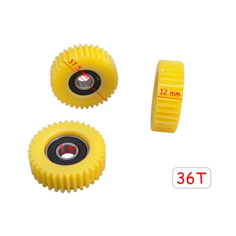 E-BIKE PETAL DESTEKLİ PLASTİK DİŞLİ RULMANLI SARI 36T 3 LÜ SET 12mm