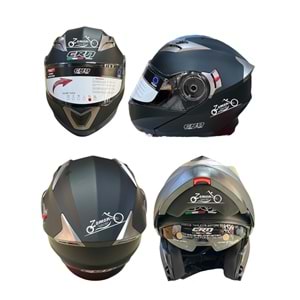 KASK ÇENE AÇILIR GÖZLÜKLÜ CRN (MAT SİYAH) (XL)