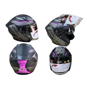 KASK ÇENESİZ GÖZLÜKLÜ CRN (MAT SİYAH - MOR) (M)