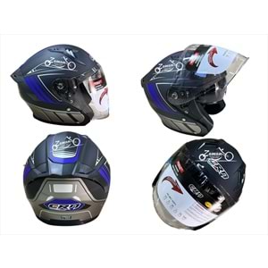 KASK ÇENESİZ GÖZLÜKLÜ CRN (MAT SİYAH - MAVİ) (M)