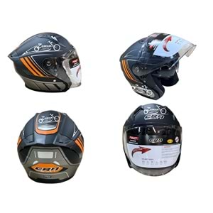 KASK ÇENESİZ GÖZLÜKLÜ CRN (MAT SİYAH - TURUNCU) (M)