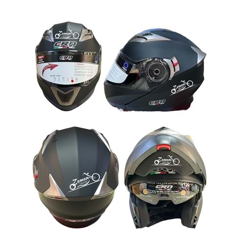 KASK ÇENE AÇILIR GÖZLÜKLÜ CRN (MAT SİYAH) (L)