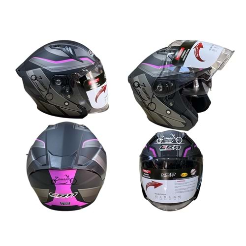 KASK ÇENESİZ GÖZLÜKLÜ CRN (MAT SİYAH - MOR) (M)