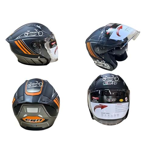 KASK ÇENESİZ GÖZLÜKLÜ CRN (MAT SİYAH - TURUNCU) (M)