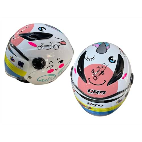 ÇOCUK KASKI ÇENESİZ CRN (BEYAZ - PEMBE) (L)