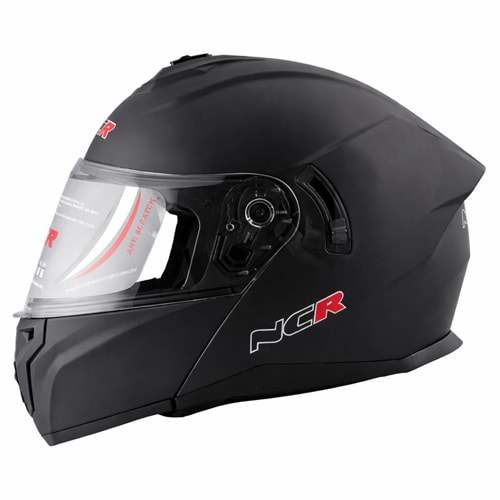 KASK ÇENE AÇILIR GÖZLÜKLÜ NCR 166 (PARLAK SİYAH) (L)