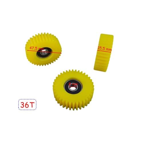 E-BIKE PETAL DESTEKLİ PLASTİK DİŞLİ RULMANLI SARI 36T 3 LÜ SET geniş