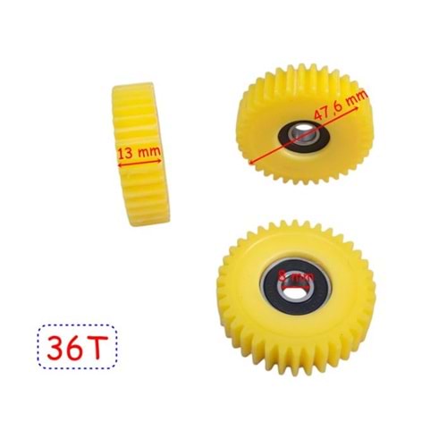 E-BIKE PETAL DESTEKLİ PLASTİK DİŞLİ RULMANLI SARI 36T 3 LÜ SET 13mm