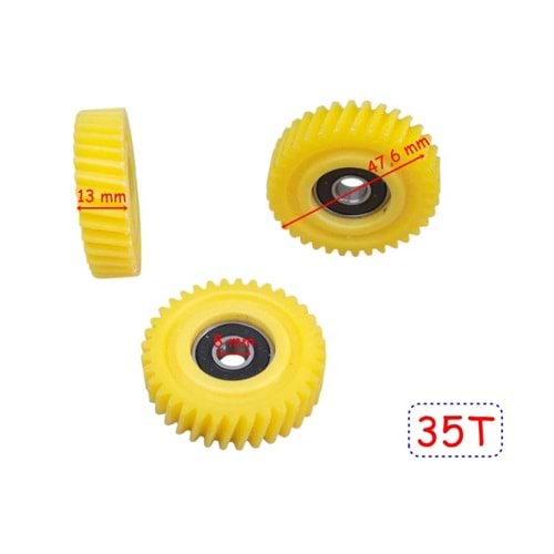 E-BIKE PETAL DESTEKLİ PLASTİK DİŞLİ RULMANLI SARI 35T 3 LÜ HELİS 13mm